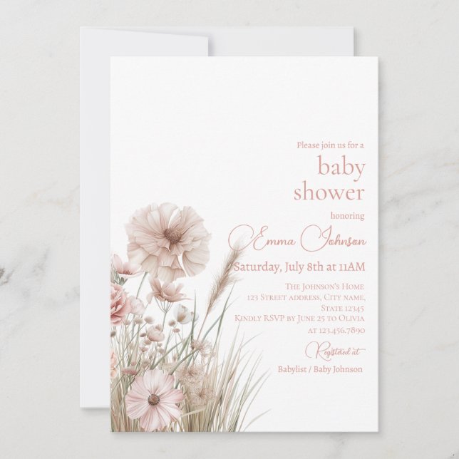 Boho Neutral Wildflower Baby Shower Invitation (Front)