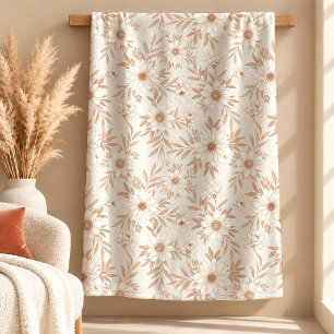 Boho neutral wildflowers sherpa blanket gift