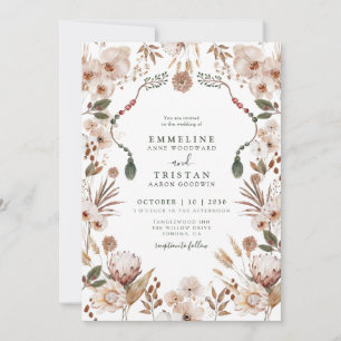 Boho Neutral Wildflowers Wedding Invitation