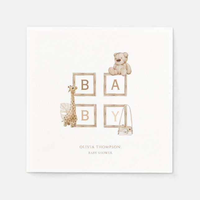 Boho Neutral Wood Block Letters  Napkin (Front)