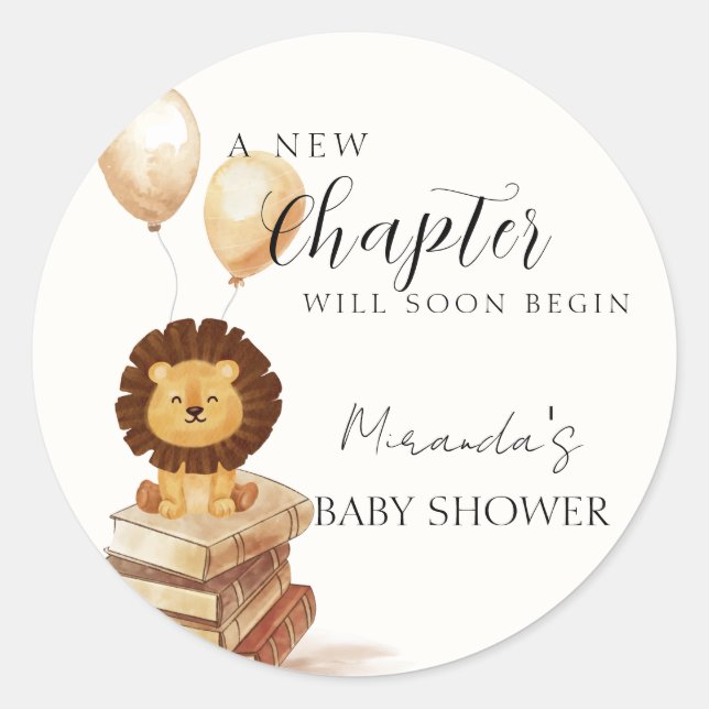 Boho New Chapter Wild Lion Balloon Baby Shower  Classic Round Sticker (Front)