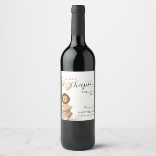 Boho New Chapter Wild Lion Balloon Baby Shower Wine Label