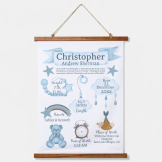 BOHO Newborn Birth Stats Baby Boy Blue Custom Hanging Tapestry