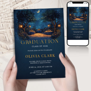 Boho Night Garden Graduation Floral Party Invitation