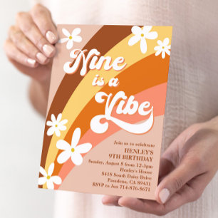 Boho Nine is a Vibe Retro Daisies Rainbow Invitation
