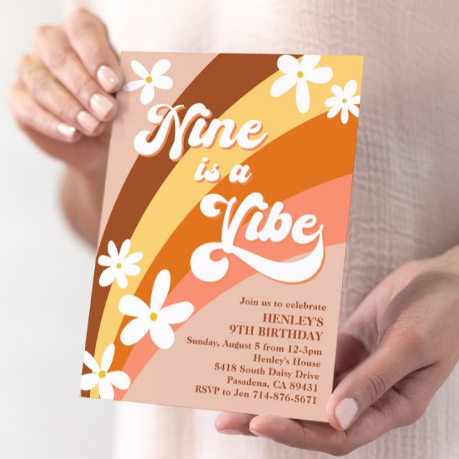 Boho Nine is a Vibe Retro Daisies Rainbow Invitation (Creator Uploaded)