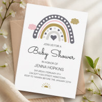 Boho Nordic Rainbow Baby Shower Grey Invitation