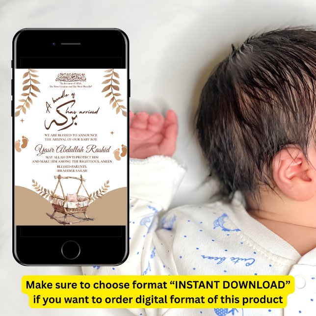 Boho Nursery Baby Boy Muslim Birth Announcement (Creator Uploaded)