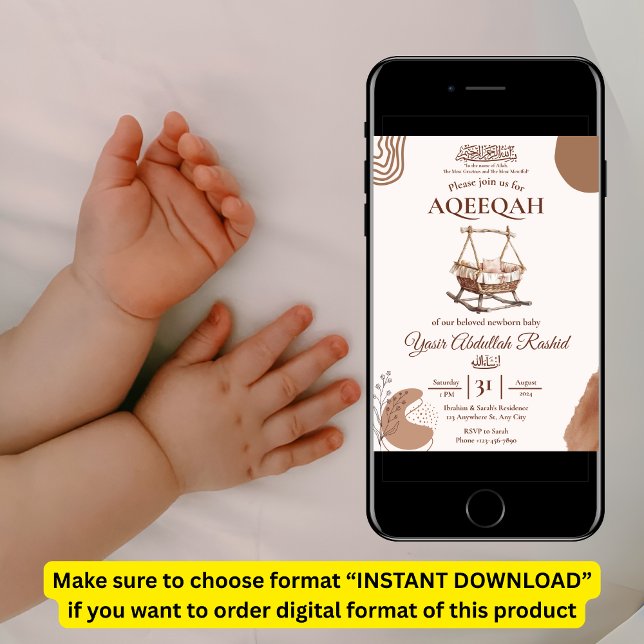 Boho Nursery Baby Boy Muslim Newborn Aqiqah Aqeeqa Invitation (Creator Uploaded)