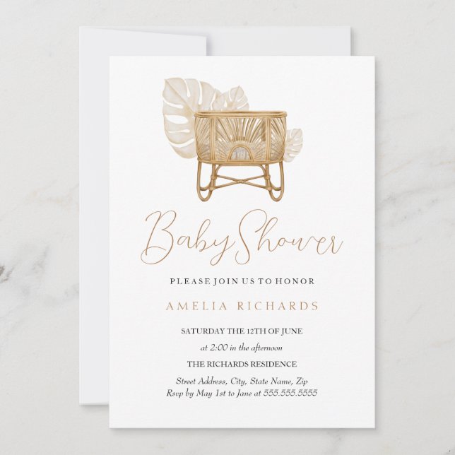 Boho Nursery Bassinet Baby Shower Invitation (Front)