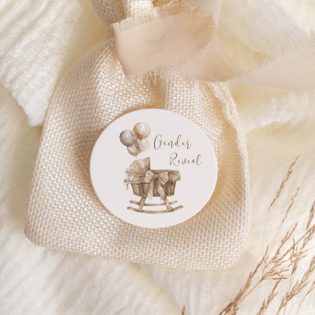 Boho Nursery Beige Balloons Gender Reveal Classic Round Sticker (Creator Uploaded)