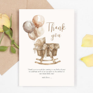 Boho Nursery Beige Balloons Gender Reveal Thank You Card