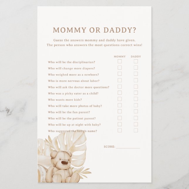 Boho Nursery Chic Baby Shower Mummy or Daddy Game Flyer (Front)