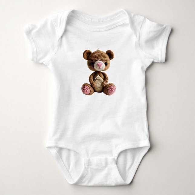 Boho Nursery Crochet Bear Art Baby Bodysuit (Front)