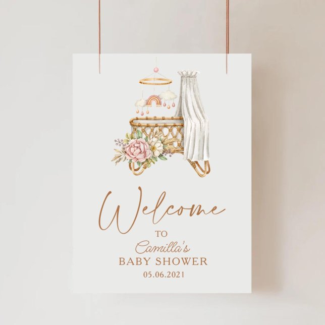 Boho Nursery Floral Crib Bassinet Baby Shower Poster (Creator Uploaded)