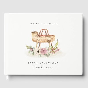 Boho Nursery Pink Floral Bassinet Baby Shower Guest Book