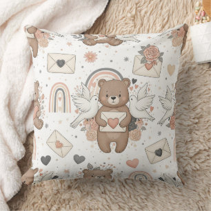 Boho Nursery Teddy Bears with Rainbows -Earthy (2) Cushion