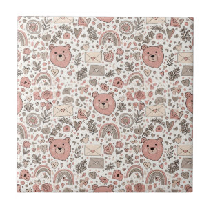 Boho Nursery Teddy Bears with Rainbows -Earthy (4) Tile