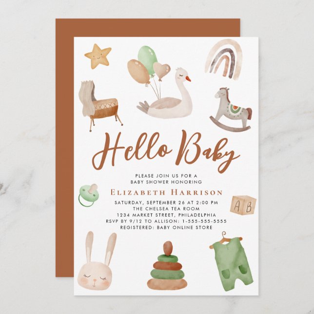 Boho Nursery Watercolor Terracotta Baby Shower Invitation (Front/Back)
