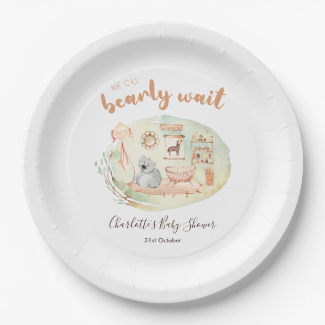 Boho Nursery We Can Bearly Wait Baby Shower Paper  Paper Plate (Front)