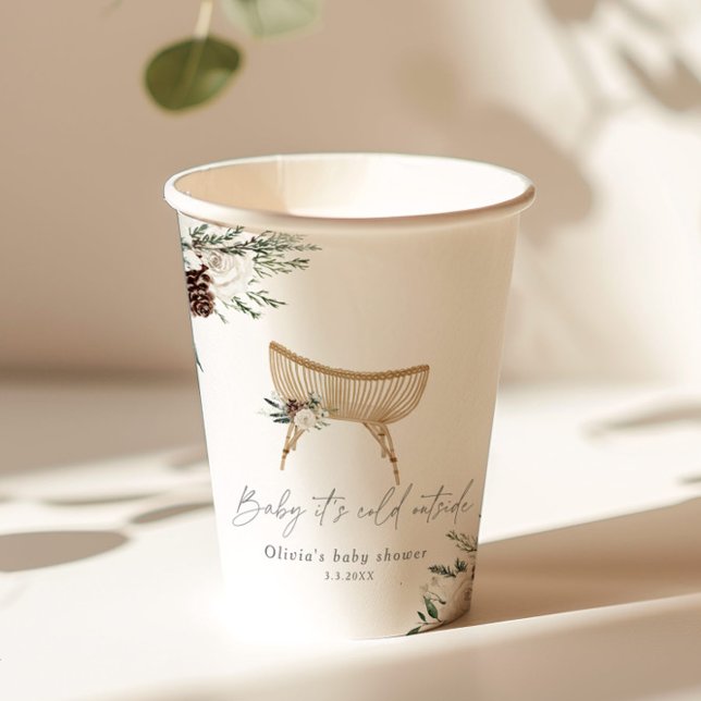 Boho nursery winter evergreen baby shower paper cups (Creator Uploaded)