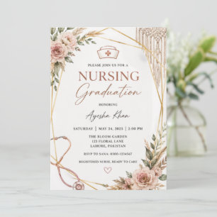 Boho Nursing Graduation Invitation with Stethoscop
