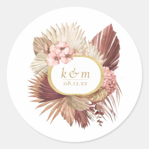 Boho Oasis Wedding Floral Frame ID959 Classic Round Sticker