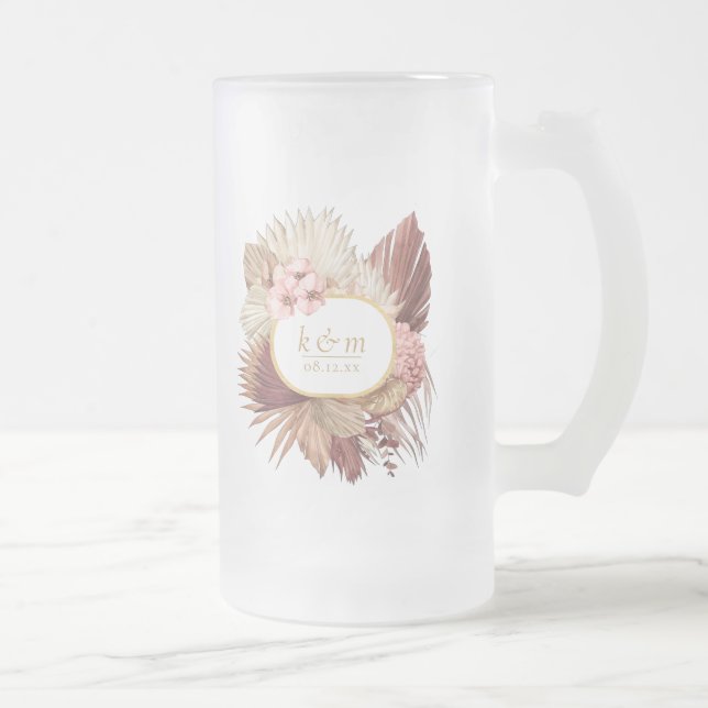 Boho Oasis Wedding Floral Frame ID959 Frosted Glass Beer Mug (Right)
