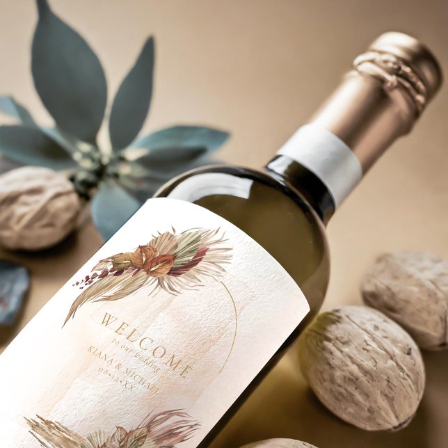 Boho Oasis Wedding Floral Welcome ID959 Wine Label (Creator Uploaded)