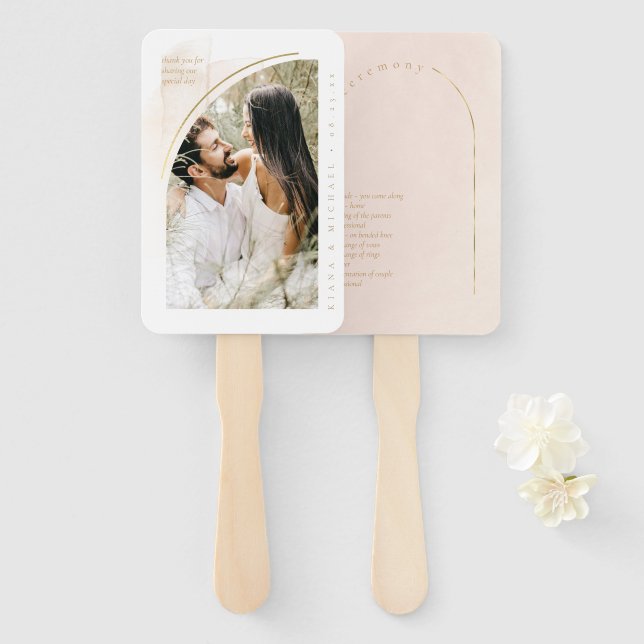 Boho Oasis Wedding Photo Program Blush ID959 Hand Fan (Front and Back)