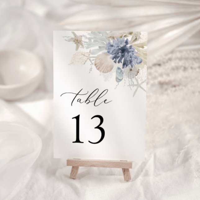 Boho Ocean Beach Coral Blue Wedding Table Number (Creator Uploaded)