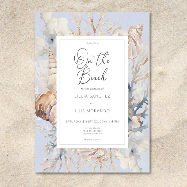 Boho Ocean Dusty Blue On the Beach Wedding Invitation (Boho Ocean Dusty Blue On the Beach Wedding Invitation)