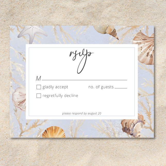 Boho Ocean Dusty Blue On the Beach Wedding RSVP Card (Creator Uploaded)