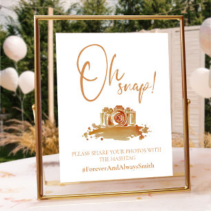 Boho Oh Snap Burnt Orange Wedding Hashtag Sign