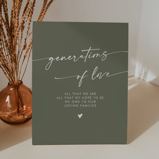 Boho Olive Green Generations of Love Wedding Pedestal Sign (Creator Uploaded)