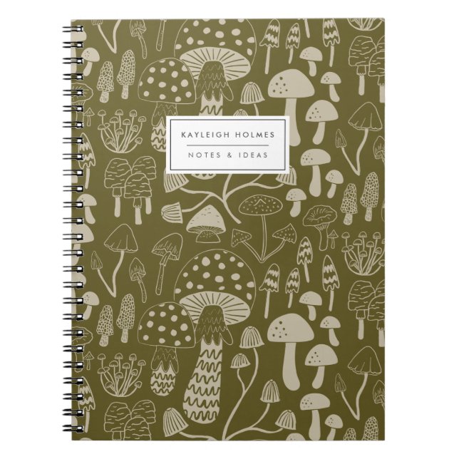 Boho Olive Green Mushroom Notebook (Front)