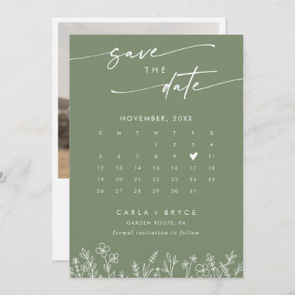 Boho Olive Wildflower QR Code Photo Calendar  Save The Date