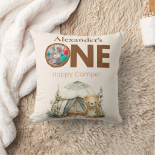 Boho One Happy Camper 1st Birthday Party  Cushion