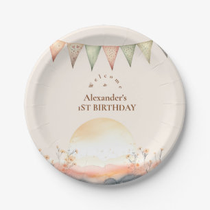 Boho One Happy Camper 1st Birthday Party Paper Plate