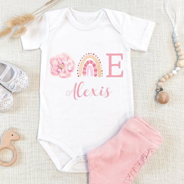 Boho one rainbow pink girl bodysuit first birthday (Creator Uploaded)