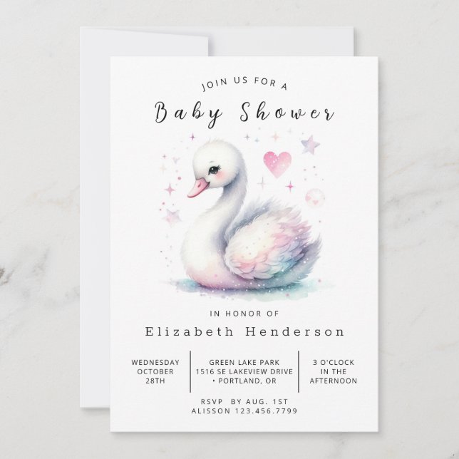 Boho Online Swan Baby Shower Invitation (Front)