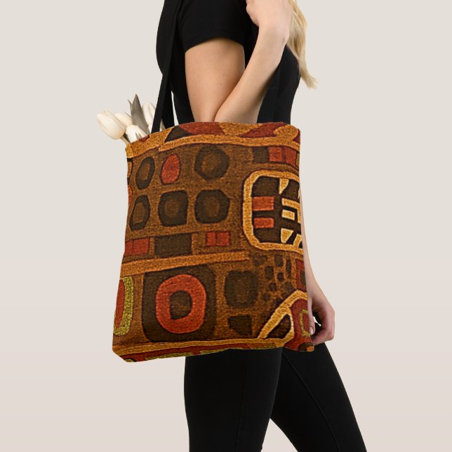 Boho Orange and Brown  Tote Bag (Close Up)