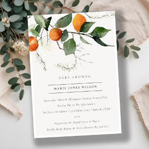 Boho Orange Blossom Foliage Baby Shower Invite