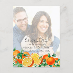 Boho Orange Blossom Save the Date Photo QR Code Postcard