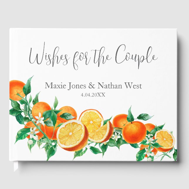 Boho Orange Blossom Wedding Guest Book (Front)