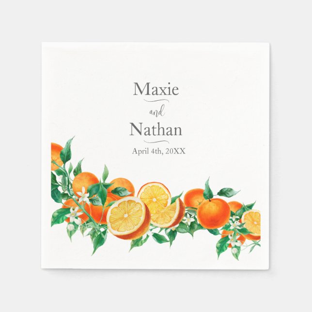Boho Orange Blossom Wedding Napkin (Front)
