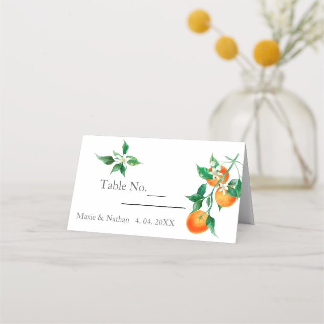 Boho Orange Blossom Wedding Place Card (Front)