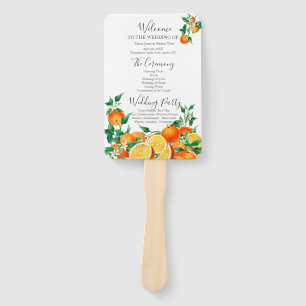 Boho Orange Blossom Wedding Program Hand Fan