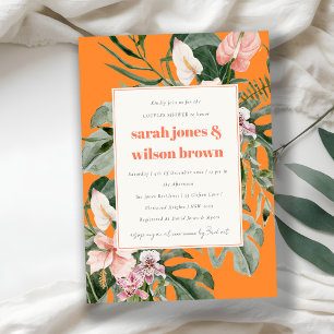 Boho Orange Blush Tropical Floral Couples Shower Invitation