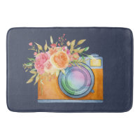 Boho Orange Camera & Floral Bouquet Watercolor